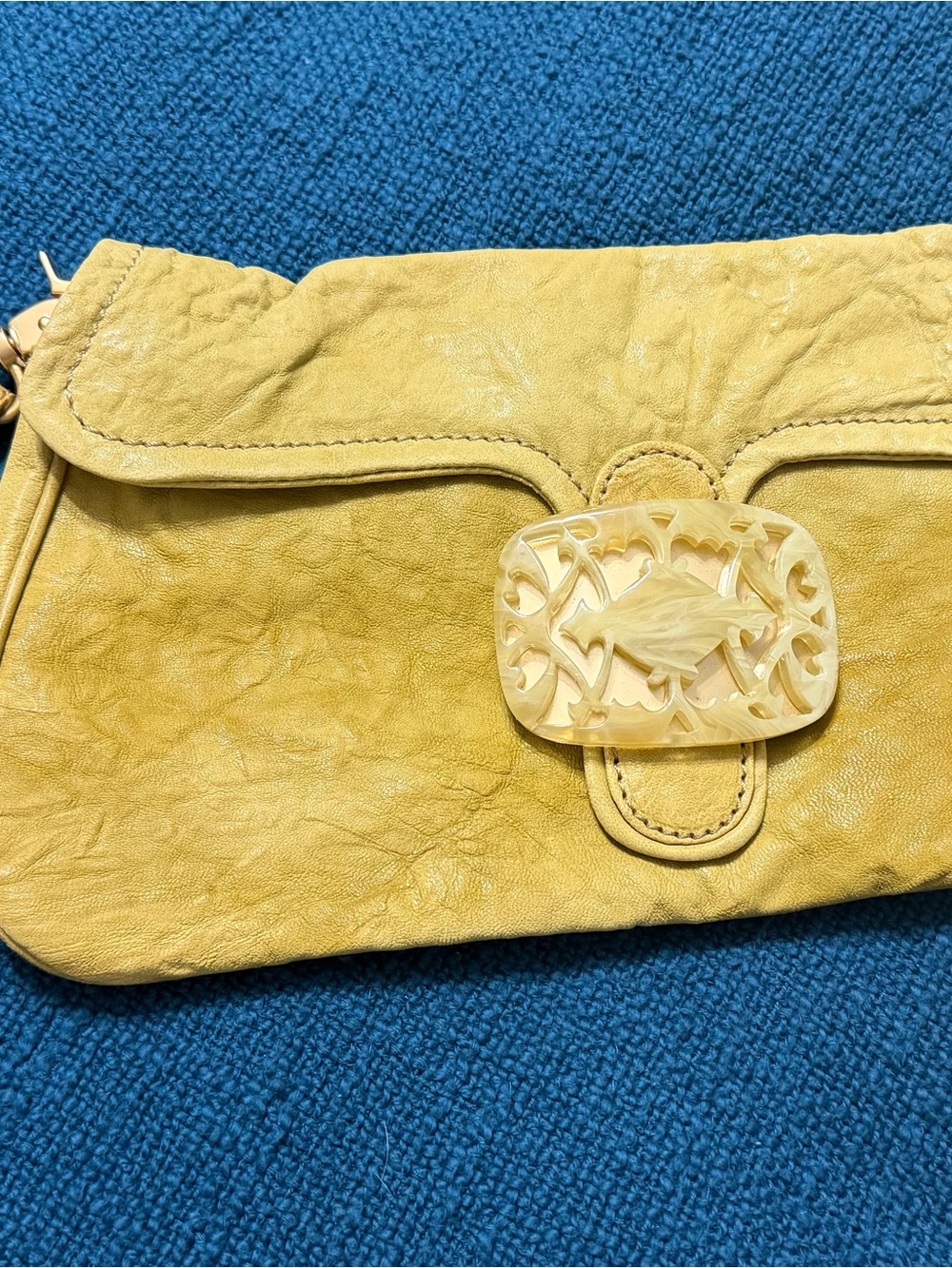 Tracy Reese Yellow Leather Clutch with Decorative Resin Buckle